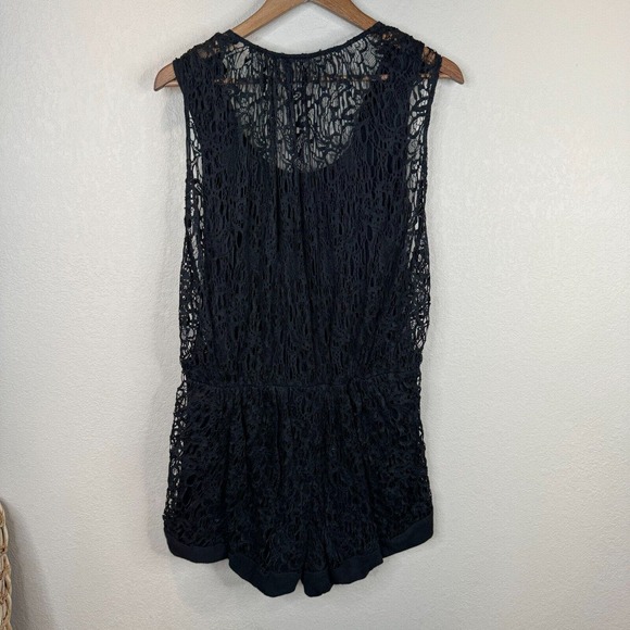 Thakoon Romper Women's 4 Black Lined 100% Cotton Surplice Neck Plunge Crochet - Picture 10 of 13